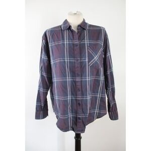 NWOT Garnet Hill 6 Blue Purple Plaid Essential Boyfriend Button Down Cotton Top
